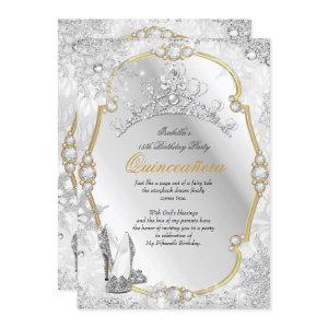 Quinceanera Winter Wonderland Snowflake Gold White