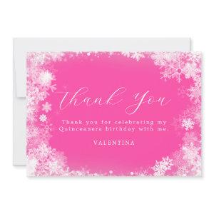 Quinceanera Winter Wonderland Snowflake Pink Thank You Card