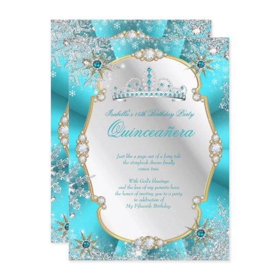 Quinceanera Winter Wonderland Teal Gold Silver