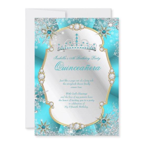 Quinceanera Winter Wonderland Teal Gold Silver