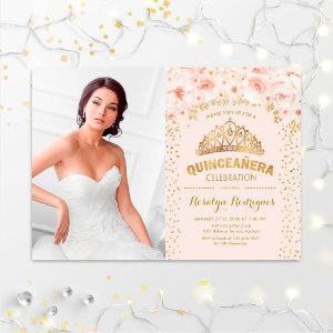 Quinceanera With Photo - Gold Blush Pink