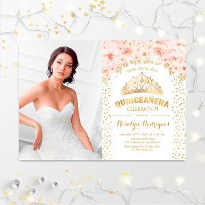 Quinceanera With Photo - Gold Pink Floral
