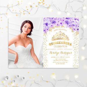 Quinceanera With Photo - Gold Purple White