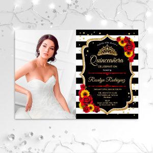 Quinceanera With Photo - Red Roses Sunflowers