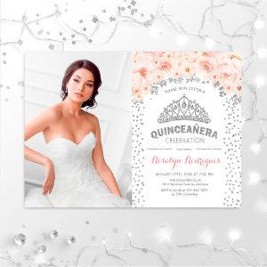 Quinceanera With Photo - Silver Pink Floral