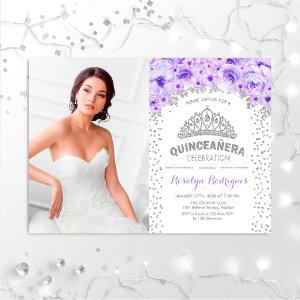 Quinceanera With Photo - Silver Purple White