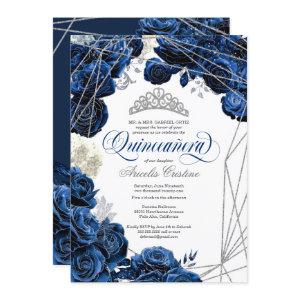Quinceañera with Royal Navy Blue Roses and Tiara