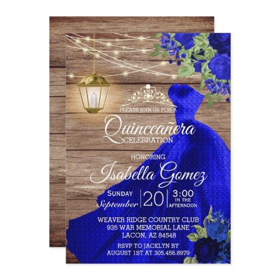Quinceañera Wood and Dark Blue Flowers