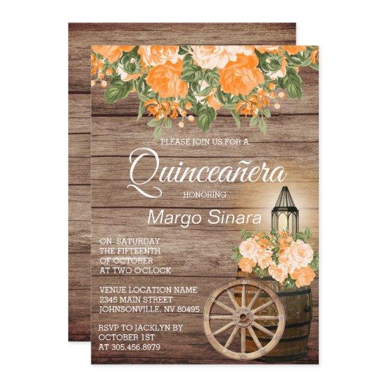 Quinceañera Wood Barrel and Orange Flowers