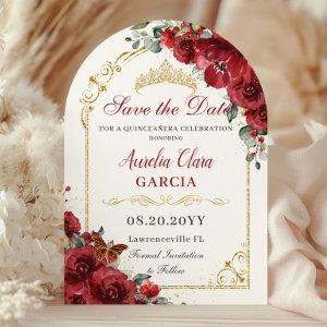 Quinceañera XV 15 Red Floral Butterflies Birthday  Save The Date