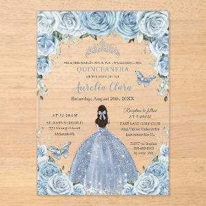 Quinceañera XV Baby Blue Floral Princess Silver Acrylic