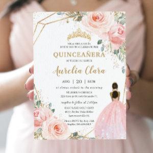 Quinceañera XV Blush Pink Floral Brown Princess