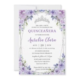 Quinceañera XV Purple Lilac Floral Silver Crown