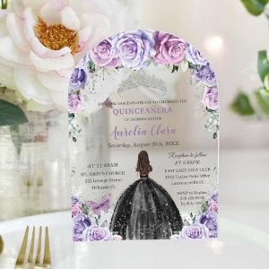 Quinceañera XV Sweet 16 Purple Lilac Floral Black Acrylic