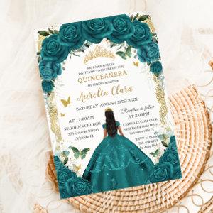 Quinceañera XV Teal Green Floral Princess Dress
