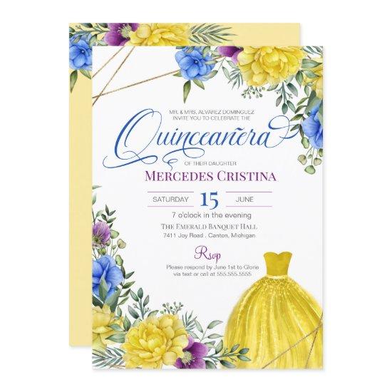 Quinceañera Yellow Dress bright flowers