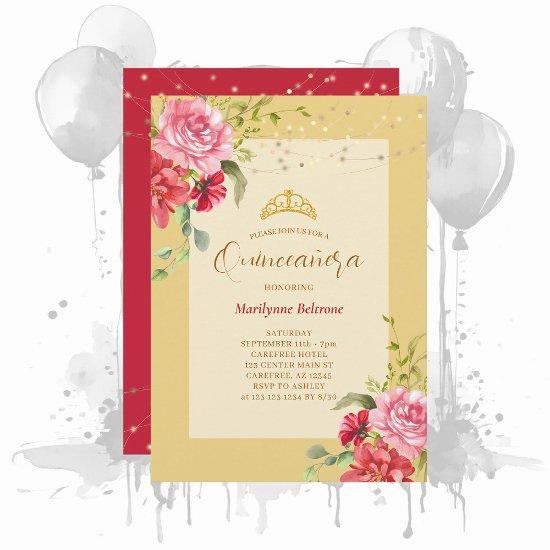 Quinceañera Yellow Floral Gold