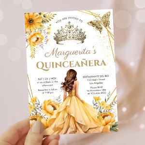Quinceañera Yellow Floral Gold Tiara Princess
