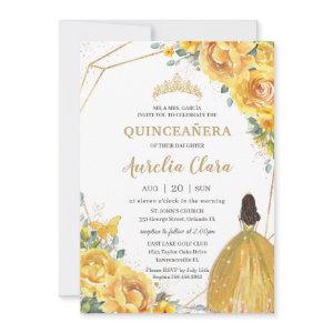 Quinceañera Yellow Floral Princess Crown Birthday