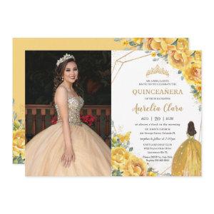 Quinceañera Yellow Floral Princess Crown Birthday
