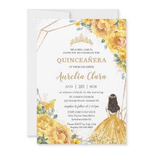 Quinceañera Yellow Floral Roses Princess Birthday