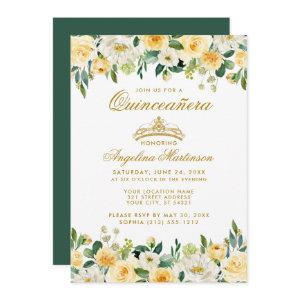 Quinceanera Yellow Gold Green Floral Crown Invite
