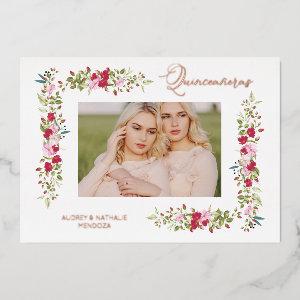 Quinceañeras Sisters Spanish Whimsical Typography  Foil
