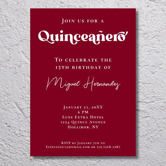 Quinceañero Elegant Burgundy Bold Typography
