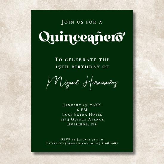 Quinceañero Elegant Green Bold Typography Birthday