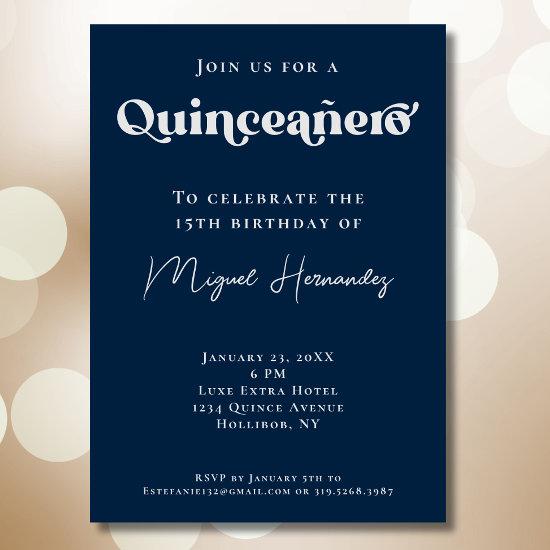 Quinceañero Elegant Navy Bold Typography Birthday