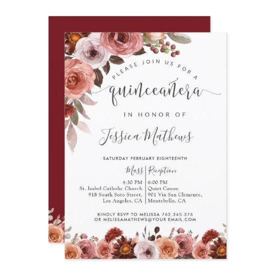 Quinceñera Burgundy and Blush Floral