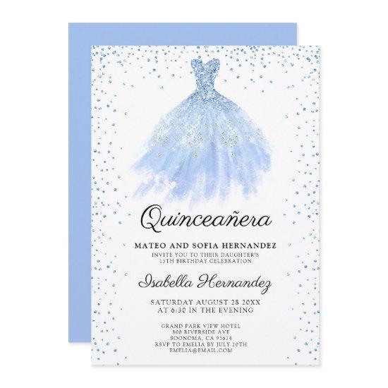Quineanera Blue Glitter Gown Party