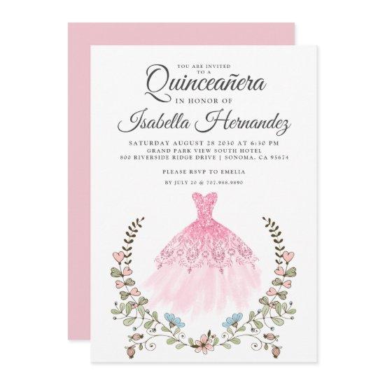 Quineanera Gown Dress Floral Pink