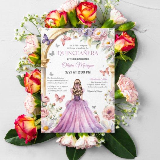 Quintencera Glam Purple Dress Birthday Party Thank You Card