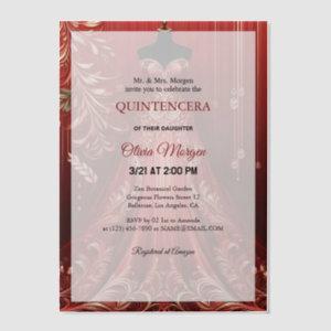 Quintencera Glam Red Dress Birthday Party Invite Vellum