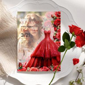 Quintencera Glam Red Dress Party Invite Vellum