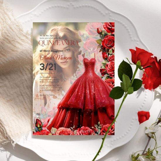 Quintencera Glam Red Dress Party Invite Vellum