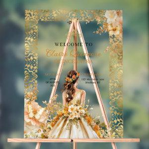 Radiant Bloom Floral Gold Princess Quinceañera  Acrylic Sign