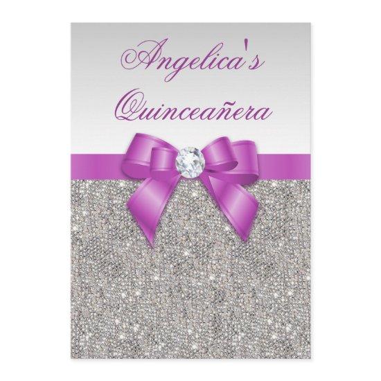 Radiant Orchid Quinceañera Silver Sequins Bow