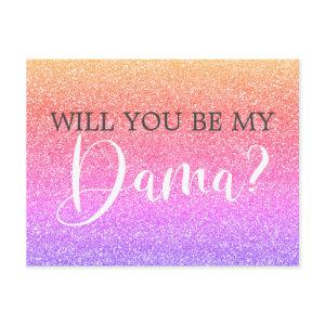 Rainbow Glitter Quinceanera Dama Proposal  Postcard
