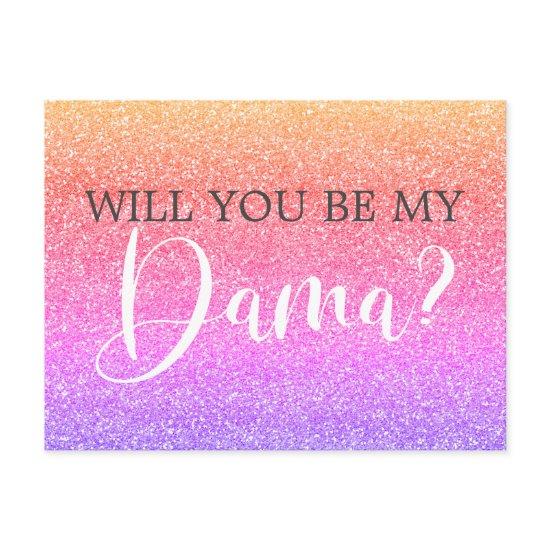 Rainbow Glitter Quinceanera Dama Proposal  Postcard