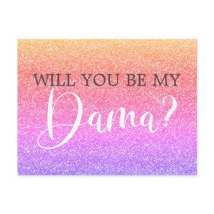 Rainbow Glitter Quinceanera Dama Proposal  Postcard