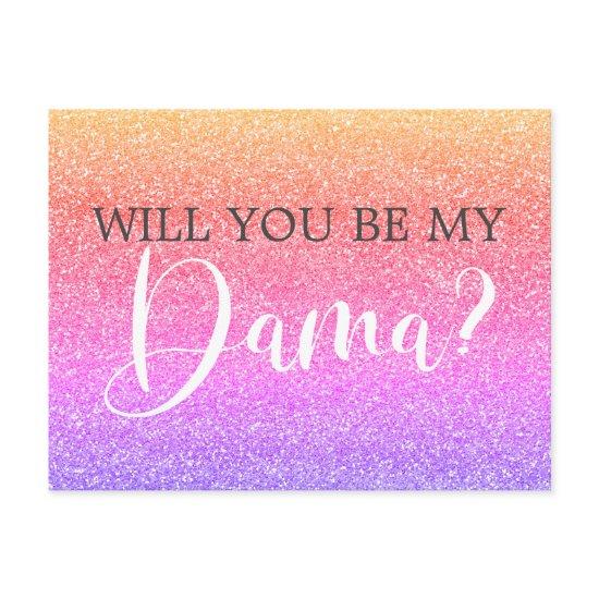 Rainbow Glitter Quinceanera Dama Proposal  Postcard