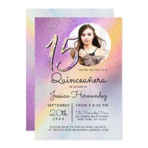 Rainbow Holograph Glitter Ombre Photo Quinceañera