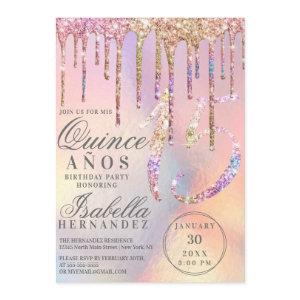 Rainbow Holographic Glitter Drips Quinceañera