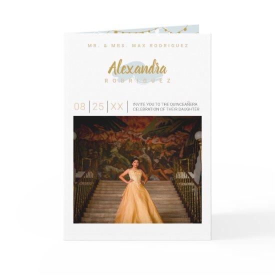 Rainy Day Blue and Gold Photo Quinceanera