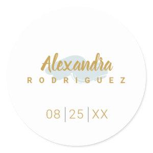 Rainy Day Blue and Gold Quinceanera Classic Round Sticker