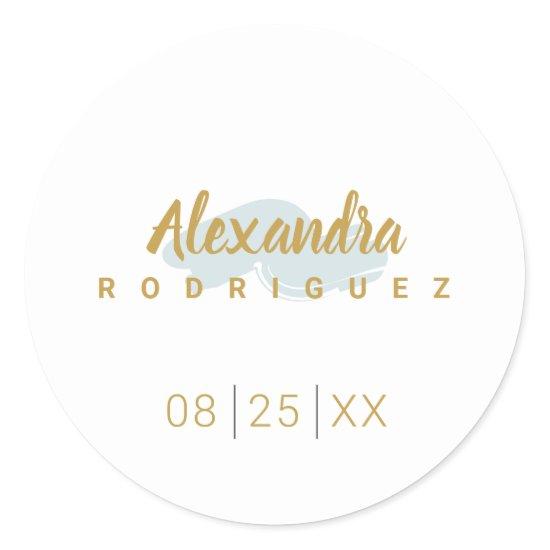 Rainy Day Blue and Gold Quinceanera Classic Round Sticker
