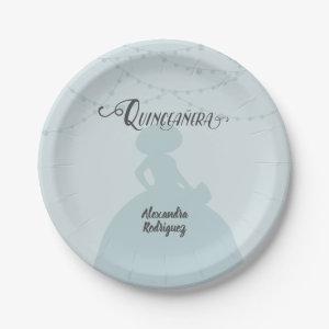 Rainy Day Blue Charro Silhouette Quinceanera Paper Plates