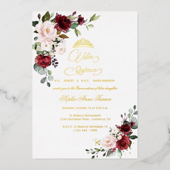REAL FOIL Burgundy Floral Mis Quince Quinceañera  Foil